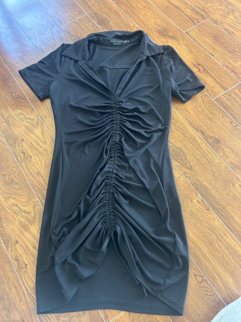 Alice + Olivia Black Ruched Polo Mini Dress